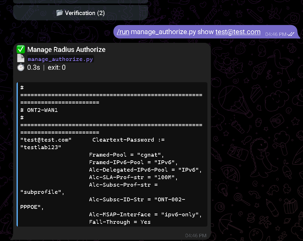 Resultado de manage_authorize.py show test@test.com